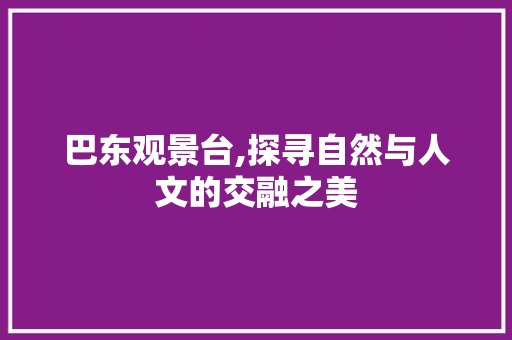 巴东观景台,探寻自然与人文的交融之美