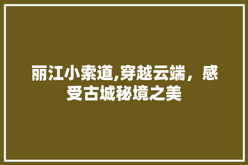 丽江小索道,穿越云端，感受古城秘境之美  第1张