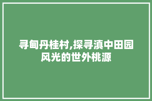 寻甸丹桂村,探寻滇中田园风光的世外桃源