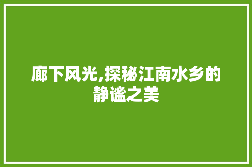 廊下风光,探秘江南水乡的静谧之美