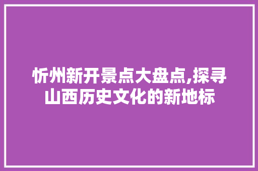 忻州新开景点大盘点,探寻山西历史文化的新地标