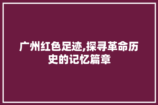 广州红色足迹,探寻革命历史的记忆篇章
