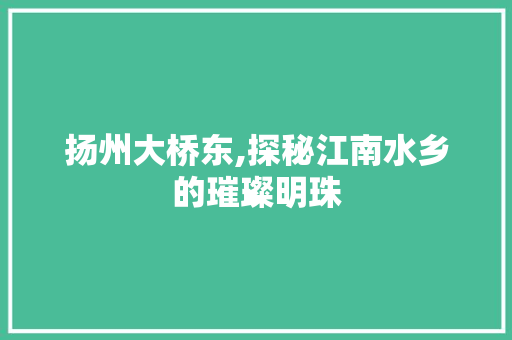 扬州大桥东,探秘江南水乡的璀璨明珠