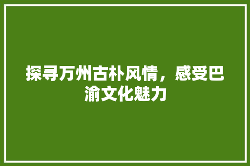探寻万州古朴风情，感受巴渝文化魅力