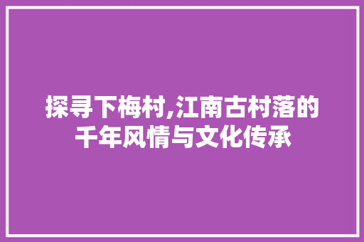 探寻下梅村,江南古村落的千年风情与文化传承