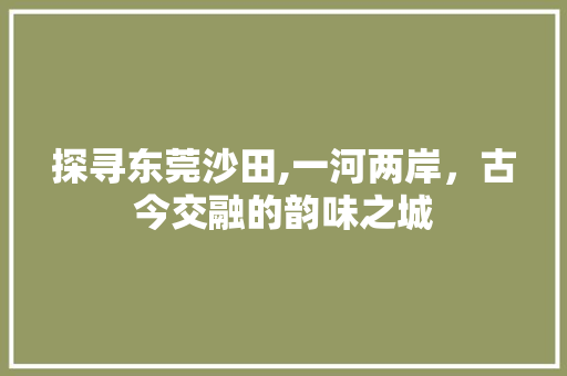 探寻东莞沙田,一河两岸，古今交融的韵味之城