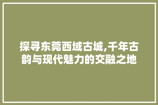 探寻东莞西域古城,千年古韵与现代魅力的交融之地