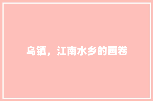 乌镇，江南水乡的画卷  第1张