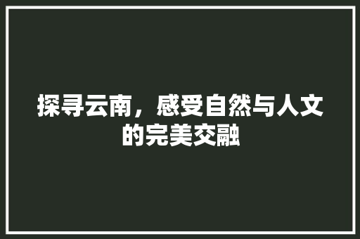 探寻云南，感受自然与人文的完美交融