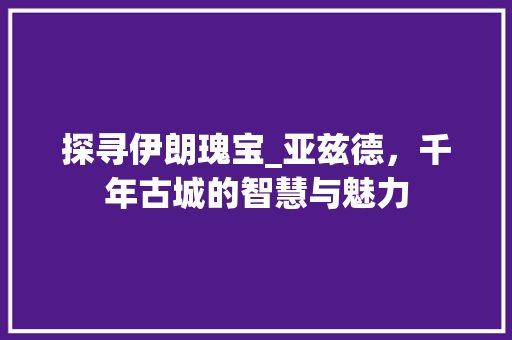 探寻伊朗瑰宝_亚兹德，千年古城的智慧与魅力