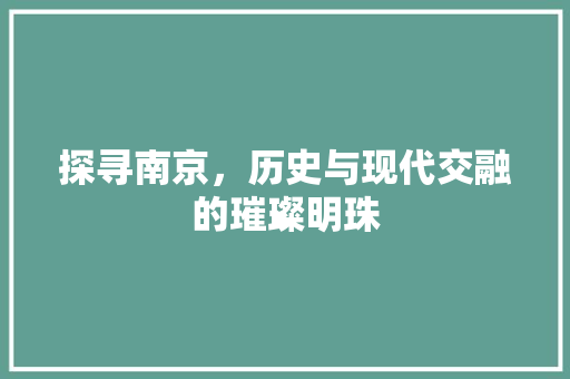 探寻南京，历史与现代交融的璀璨明珠