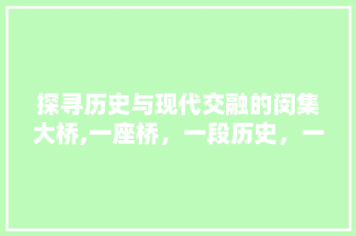 探寻历史与现代交融的闵集大桥,一座桥，一段历史，一种精神