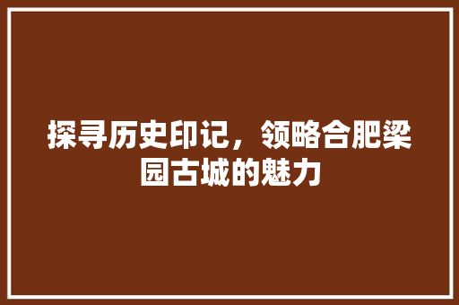 探寻历史印记，领略合肥梁园古城的魅力