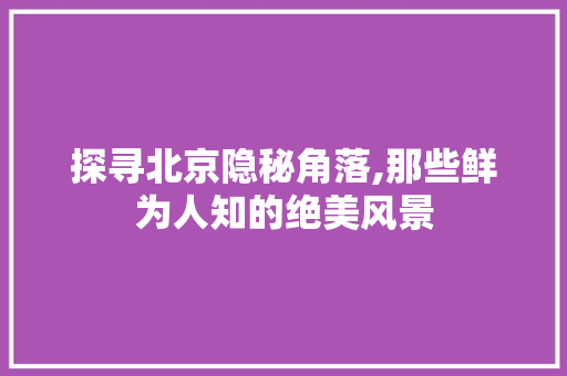 探寻北京隐秘角落,那些鲜为人知的绝美风景