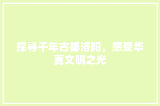 探寻千年古都洛阳，感受华夏文明之光