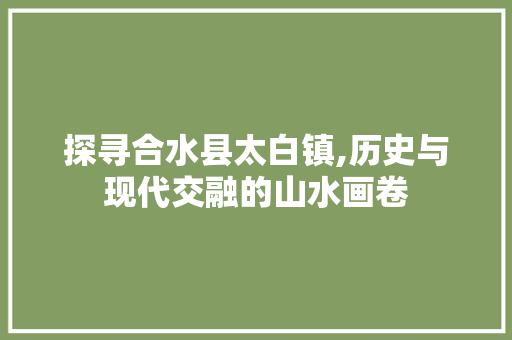 探寻合水县太白镇,历史与现代交融的山水画卷