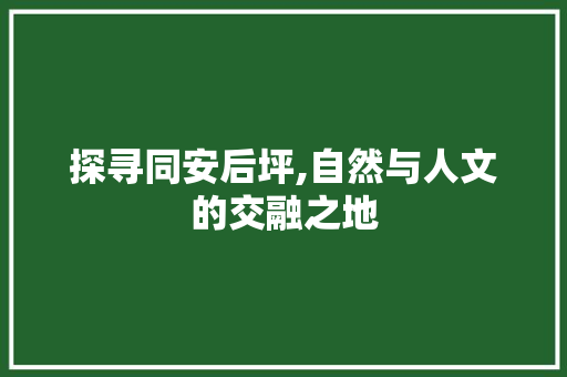 探寻同安后坪,自然与人文的交融之地