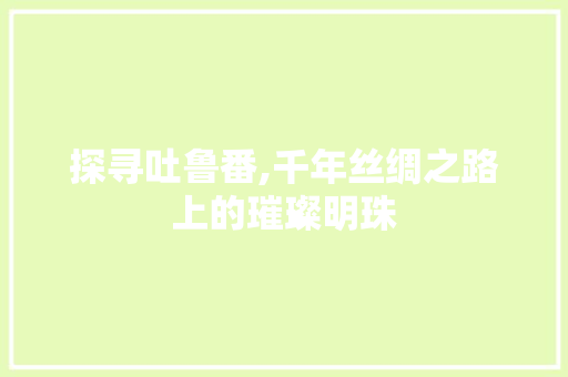 探寻吐鲁番,千年丝绸之路上的璀璨明珠