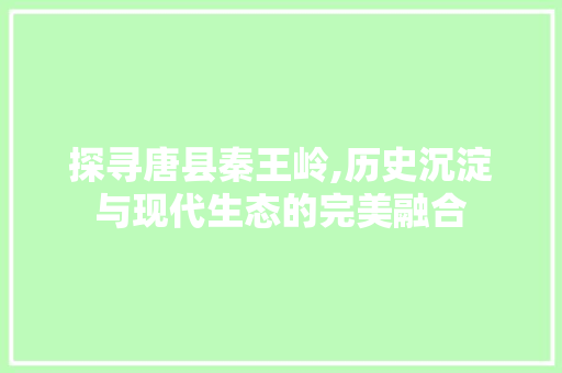 探寻唐县秦王岭,历史沉淀与现代生态的完美融合