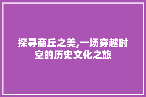 探寻商丘之美,一场穿越时空的历史文化之旅