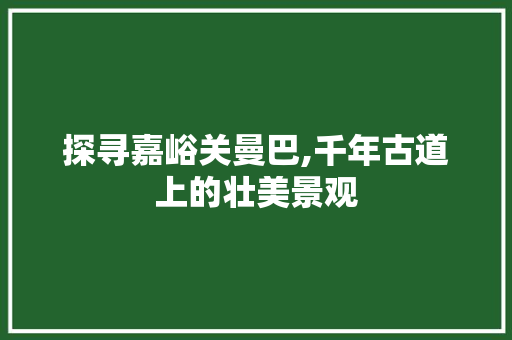 探寻嘉峪关曼巴,千年古道上的壮美景观