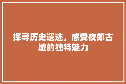 探寻历史遗迹，感受夜郎古城的独特魅力  第1张