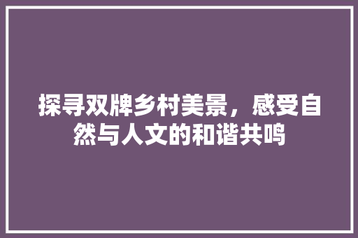 探寻双牌乡村美景，感受自然与人文的和谐共鸣
