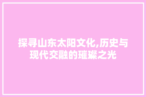 探寻山东太阳文化,历史与现代交融的璀璨之光