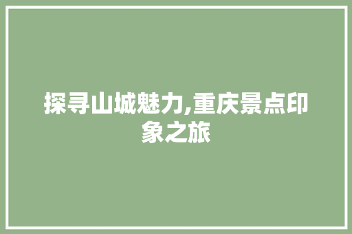 探寻山城魅力,重庆景点印象之旅