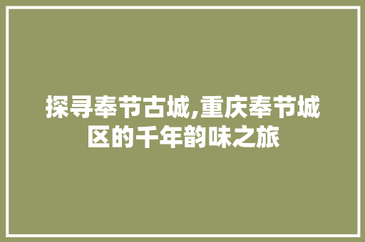 探寻奉节古城,重庆奉节城区的千年韵味之旅