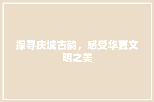 探寻庆城古韵，感受华夏文明之美