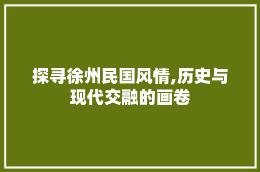 探寻徐州民国风情,历史与现代交融的画卷