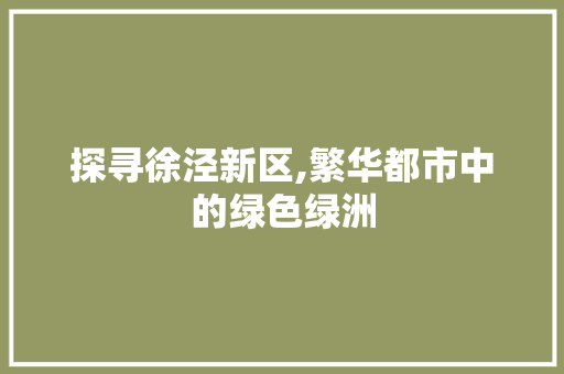 探寻徐泾新区,繁华都市中的绿色绿洲