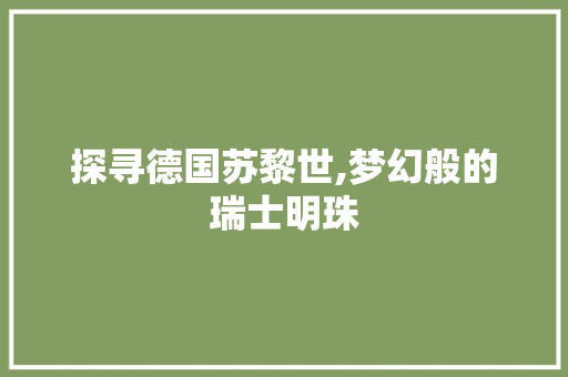 探寻德国苏黎世,梦幻般的瑞士明珠