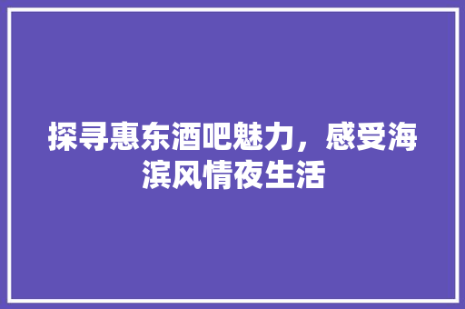 探寻惠东酒吧魅力，感受海滨风情夜生活