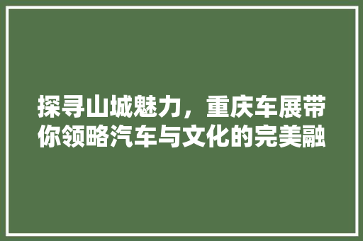 探寻山城魅力，重庆车展带你领略汽车与文化的完美融合