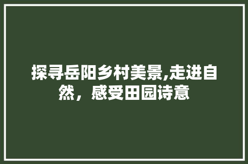 探寻岳阳乡村美景,走进自然，感受田园诗意