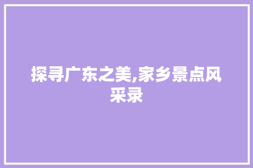 探寻广东之美,家乡景点风采录