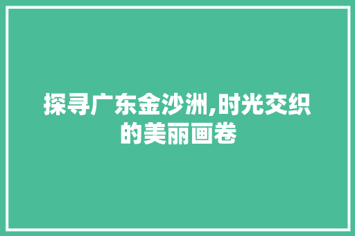 探寻广东金沙洲,时光交织的美丽画卷  第1张