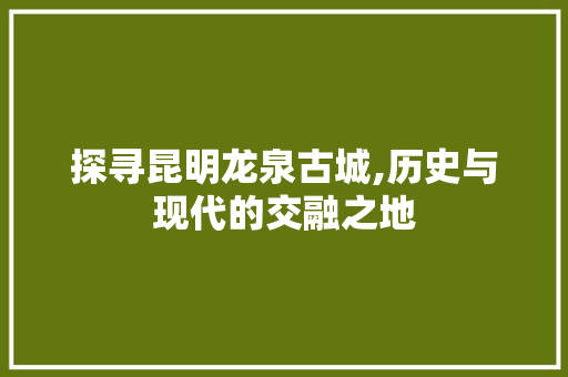 探寻昆明龙泉古城,历史与现代的交融之地