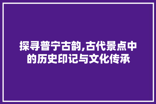 探寻普宁古韵,古代景点中的历史印记与文化传承