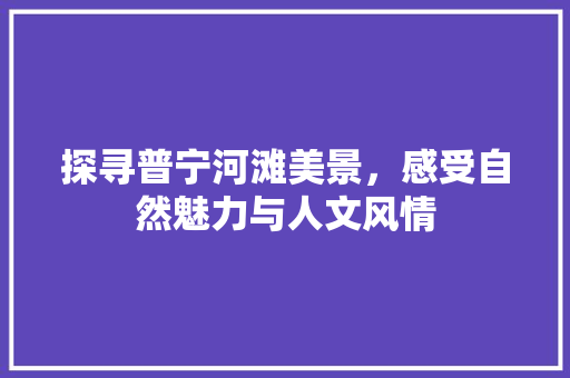 探寻普宁河滩美景，感受自然魅力与人文风情