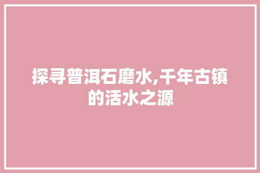 探寻普洱石磨水,千年古镇的活水之源