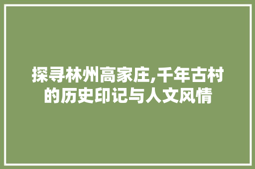 探寻林州高家庄,千年古村的历史印记与人文风情