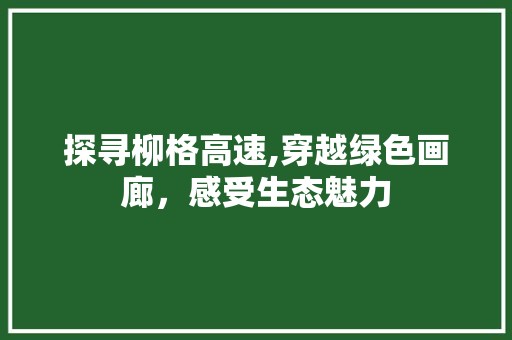探寻柳格高速,穿越绿色画廊，感受生态魅力