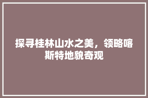 探寻桂林山水之美，领略喀斯特地貌奇观
