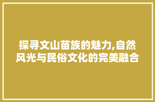 探寻文山苗族的魅力,自然风光与民俗文化的完美融合