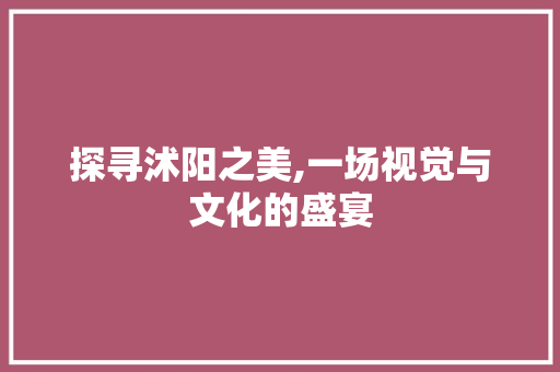 探寻沭阳之美,一场视觉与文化的盛宴