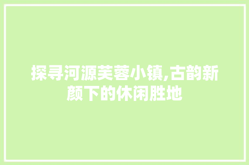 探寻河源芙蓉小镇,古韵新颜下的休闲胜地