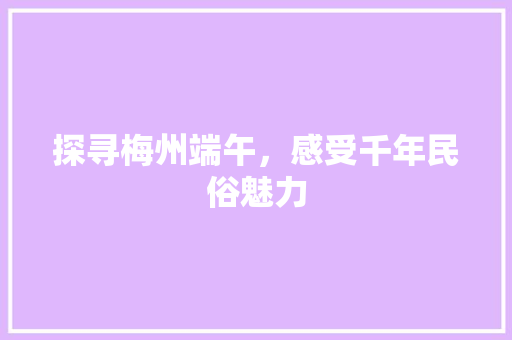 探寻梅州端午，感受千年民俗魅力